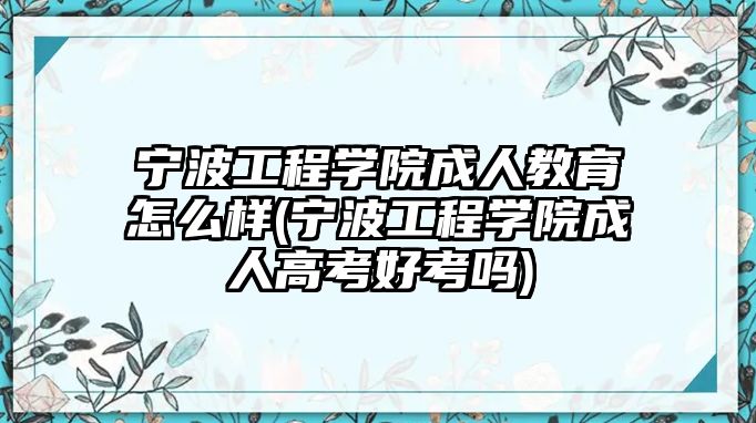 寧波工程學(xué)院成人教育怎么樣(寧波工程學(xué)院成人高考好考嗎)