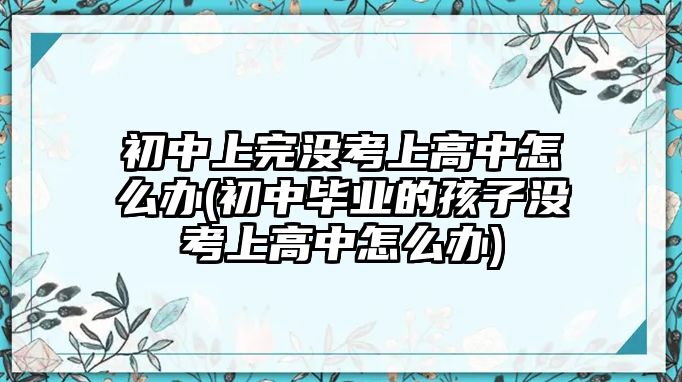 初中上完沒(méi)考上高中怎么辦(初中畢業(yè)的孩子沒(méi)考上高中怎么辦)