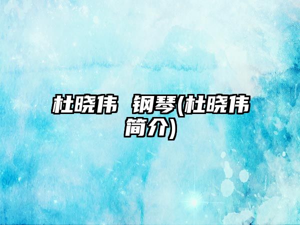 杜曉偉 鋼琴(杜曉偉簡介)