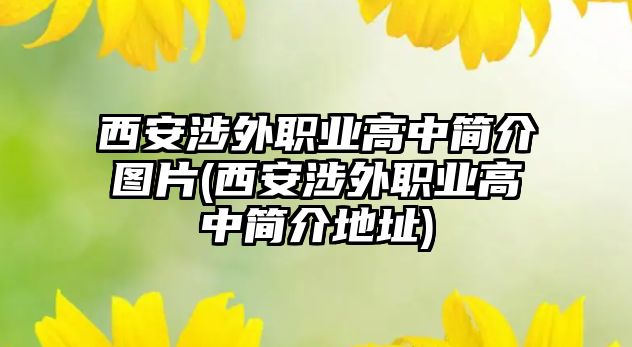 西安涉外職業(yè)高中簡(jiǎn)介圖片(西安涉外職業(yè)高中簡(jiǎn)介地址)