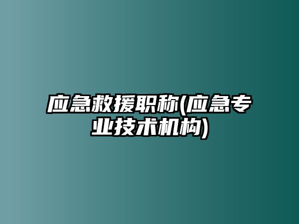 應急救援職稱(應急專業(yè)技術機構)