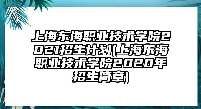 上海東海職業(yè)技術(shù)學(xué)院2021招生計劃(上海東海職業(yè)技術(shù)學(xué)院2020年招生簡章)