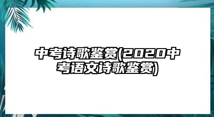 中考詩歌鑒賞(2020中考語文詩歌鑒賞)