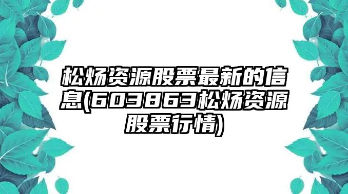 松煬資源股票最新的信息(603863松煬資源股票行情)