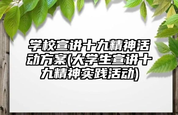 學校宣講十九精神活動方案(大學生宣講十九精神實踐活動)