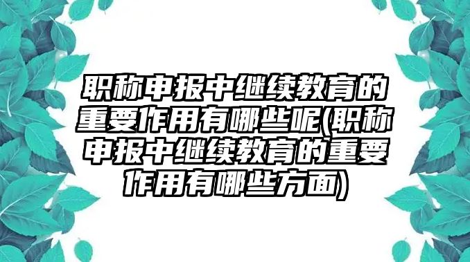 職稱申報中繼續(xù)教育的重要作用有哪些呢(職稱申報中繼續(xù)教育的重要作用有哪些方面)