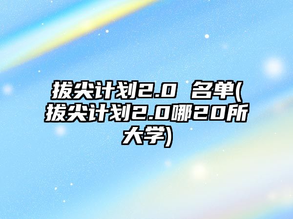 拔尖計劃2.0 名單(拔尖計劃2.0哪20所大學)