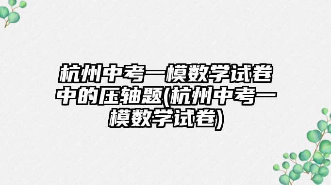 杭州中考一模數(shù)學試卷中的壓軸題(杭州中考一模數(shù)學試卷)