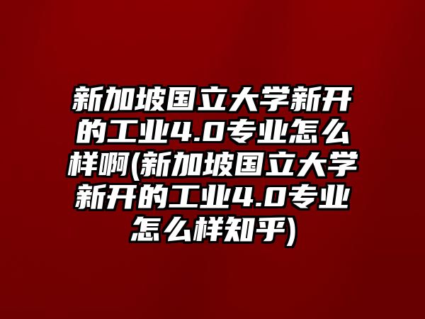 新加坡國立大學(xué)新開的工業(yè)4.0專業(yè)怎么樣啊(新加坡國立大學(xué)新開的工業(yè)4.0專業(yè)怎么樣知乎)