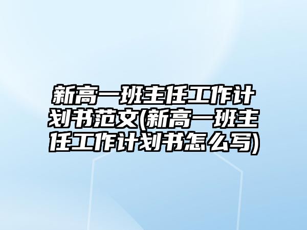 新高一班主任工作計(jì)劃書范文(新高一班主任工作計(jì)劃書怎么寫)