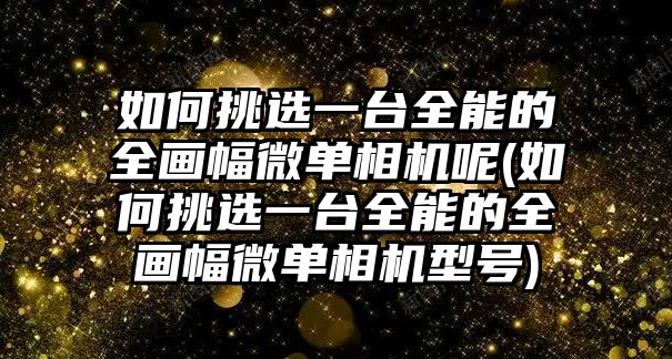 如何挑選一臺(tái)全能的全畫(huà)幅微單相機(jī)呢(如何挑選一臺(tái)全能的全畫(huà)幅微單相機(jī)型號(hào))