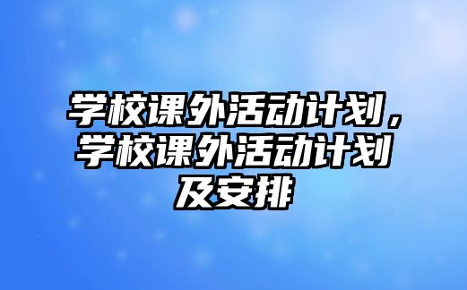 學校課外活動計劃，學校課外活動計劃及安排