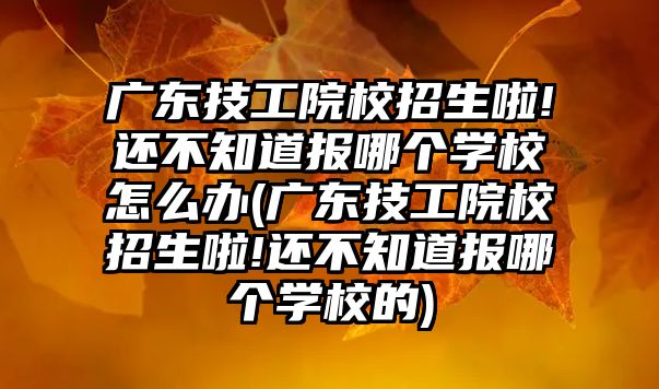 廣東技工院校招生啦!還不知道報(bào)哪個(gè)學(xué)校怎么辦(廣東技工院校招生啦!還不知道報(bào)哪個(gè)學(xué)校的)