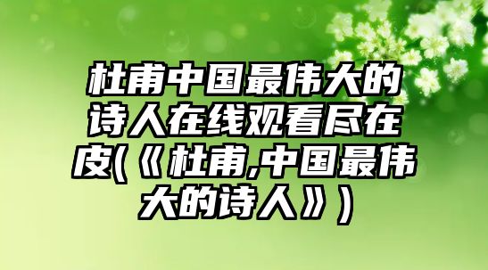 杜甫中國最偉大的詩人在線觀看盡在皮(《杜甫,中國最偉大的詩人》)