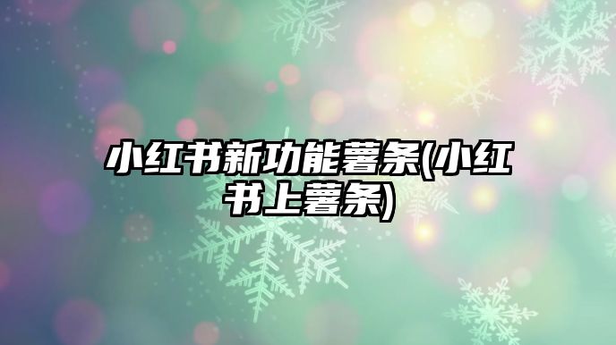 小紅書新功能薯條(小紅書上薯條)