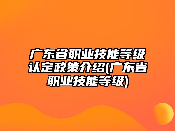 廣東省職業(yè)技能等級認定政策介紹(廣東省職業(yè)技能等級)