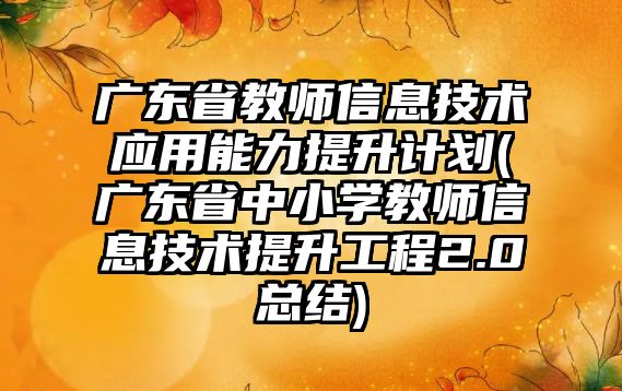 廣東省教師信息技術(shù)應(yīng)用能力提升計(jì)劃(廣東省中小學(xué)教師信息技術(shù)提升工程2.0總結(jié))