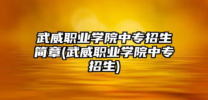 武威職業(yè)學(xué)院中專招生簡章(武威職業(yè)學(xué)院中專招生)